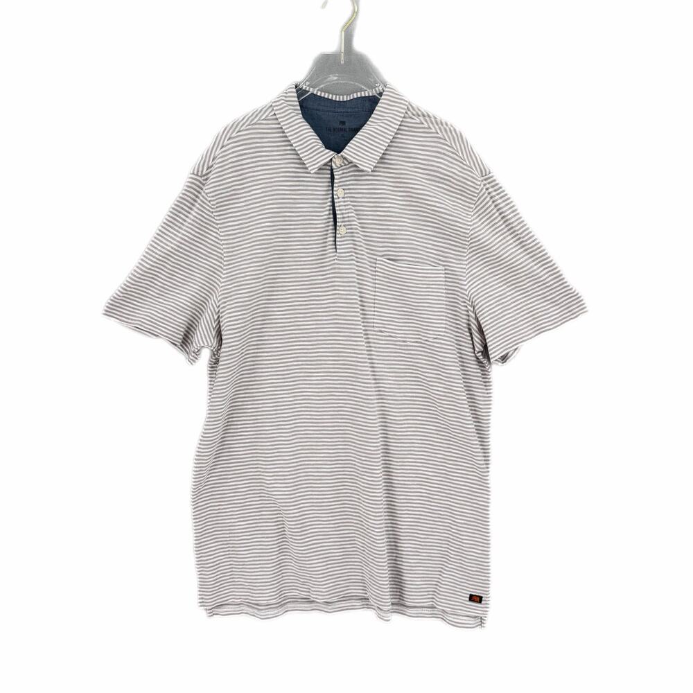 The Normal Brand Men's XL White Gray Striped 100% Cotton Preppy Casual Polo